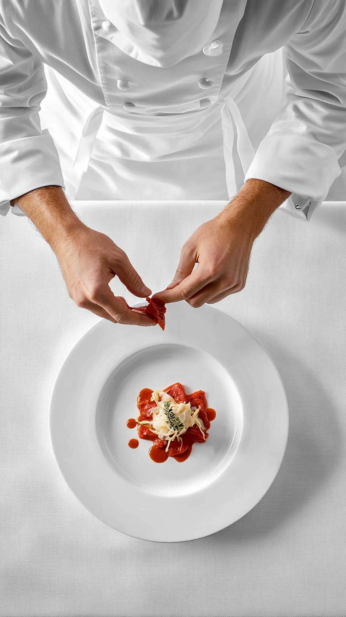 Szef kuchni przygotowujący danie fine dining